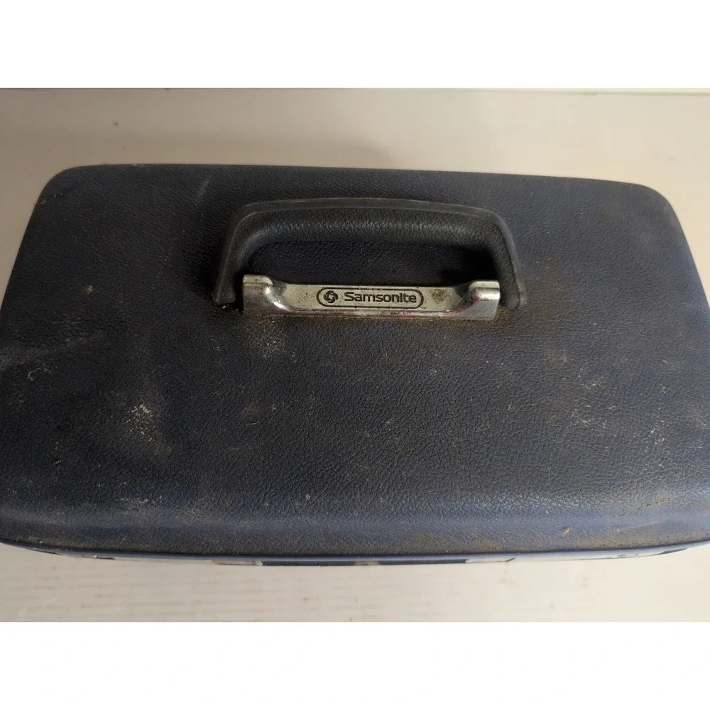 Vintage Samsonite Concord Train Makeup Case Blue Hardshell With Handle